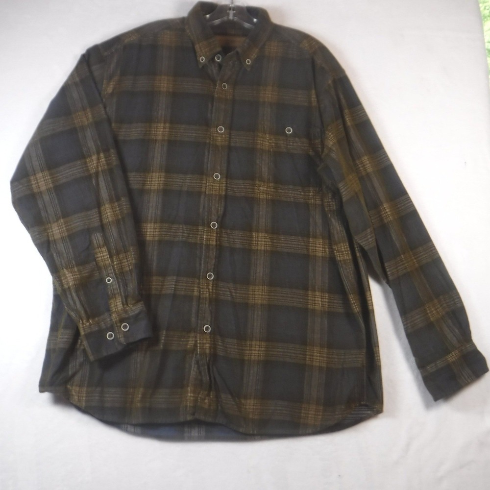 Clearwater Outfitters Mens XL Brown Blue Plaid Corduroy Button Down Shirt Cotton
